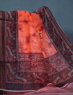 Shades of Peachish Orange Colour Shibori Print Semi Chanderi Saree By Gayathri Reddy Designer Studio | Grocsy