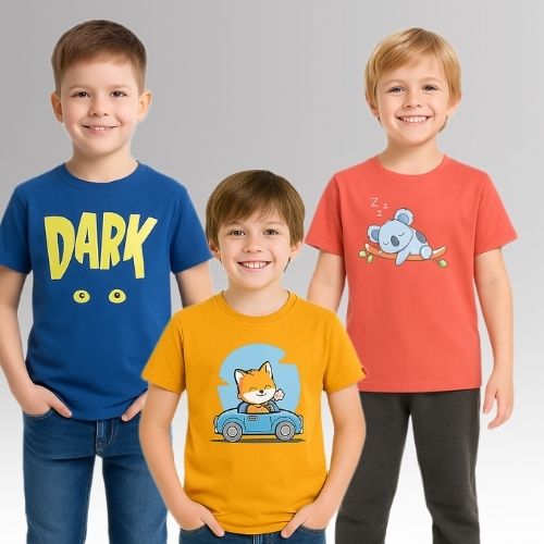 Chilins Round Neck Printed Super Combed Cotton T-shirt (Pack of 3) | Grocsy