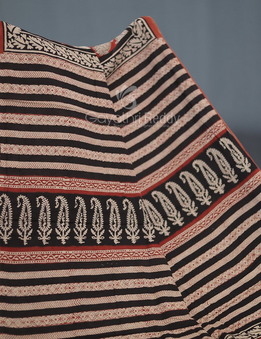Rust Red Coloured Combination Printed Cotton Saree By Gayathri Reddy Designer Studio | Grocsy