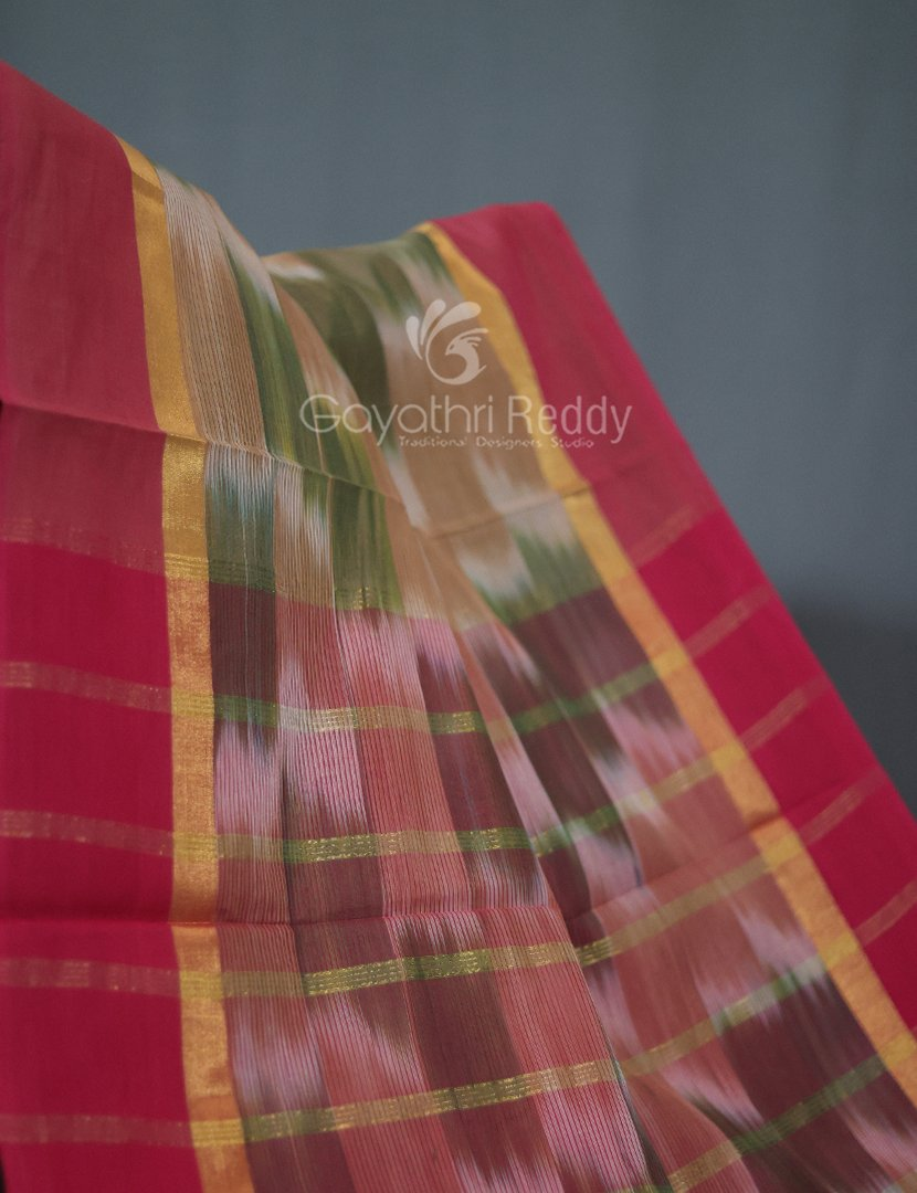 Dual Shades of Mustard And Pink Mangalagiri Ikkat Cotton Saree By Gayathri Reddy Designer Studio | Grocsy