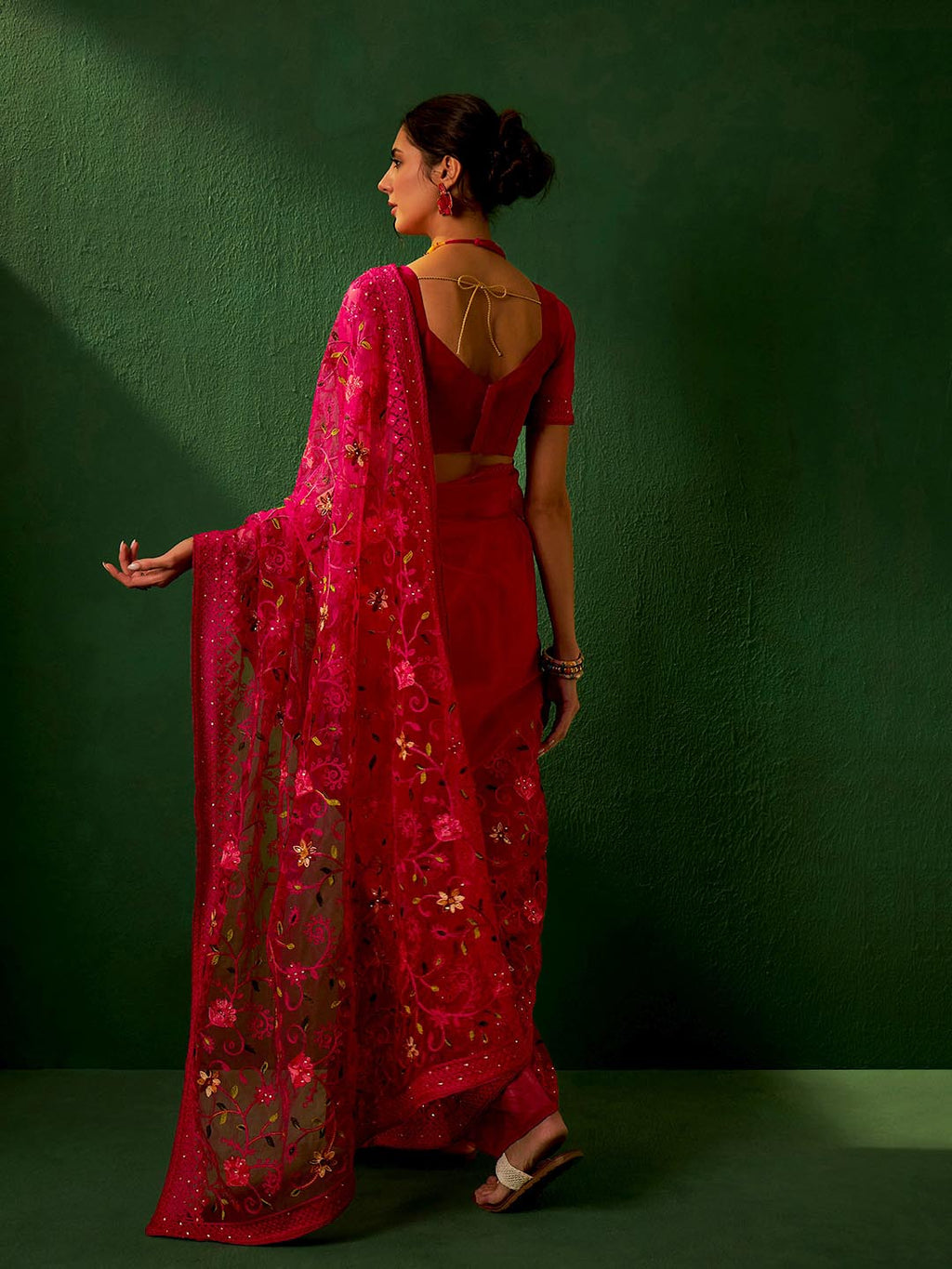 Sangria Embroidered Net Saree | Grocsy