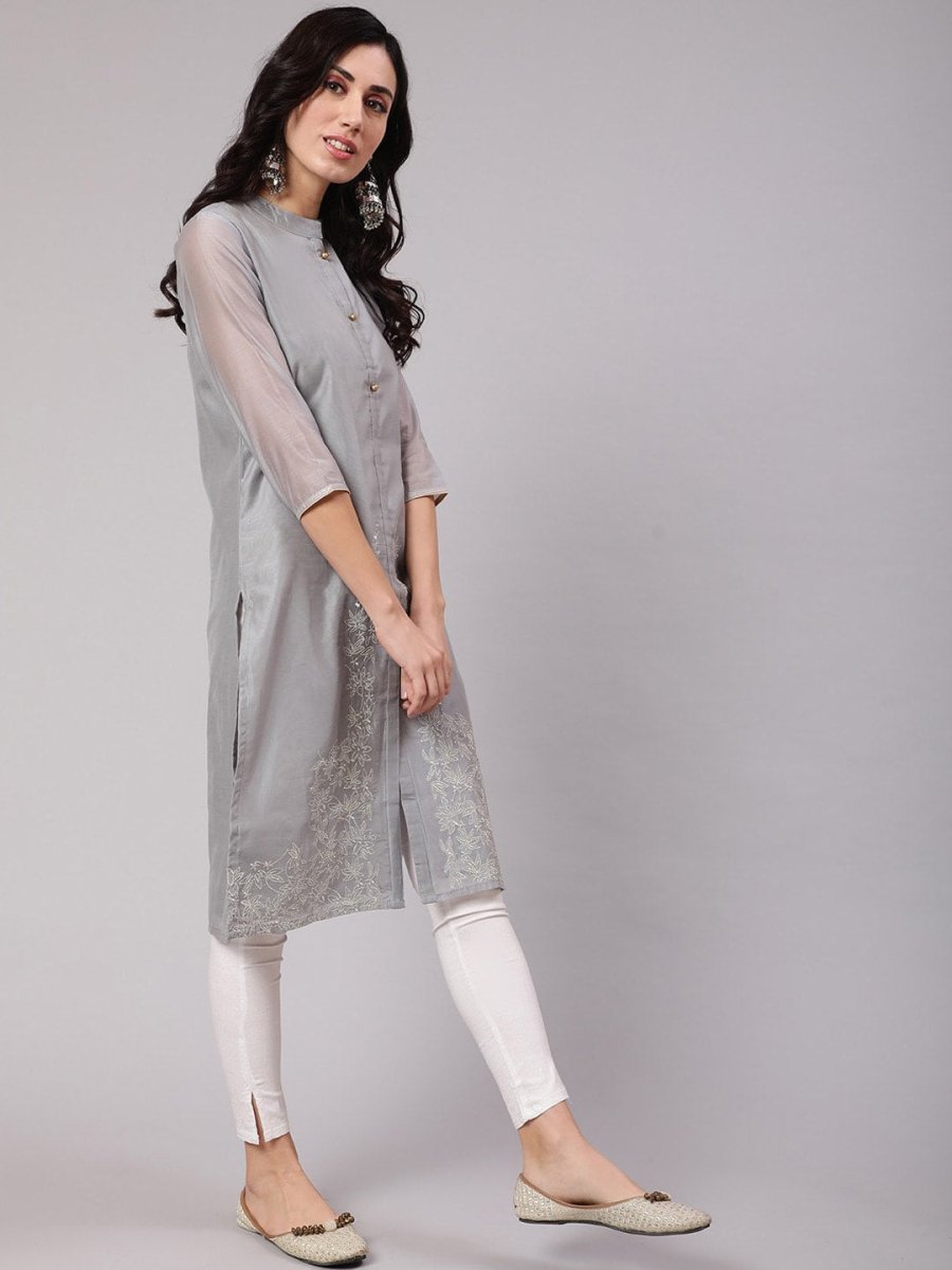 Aks Thread Work Chanderi Silk Kurta | Grocsy