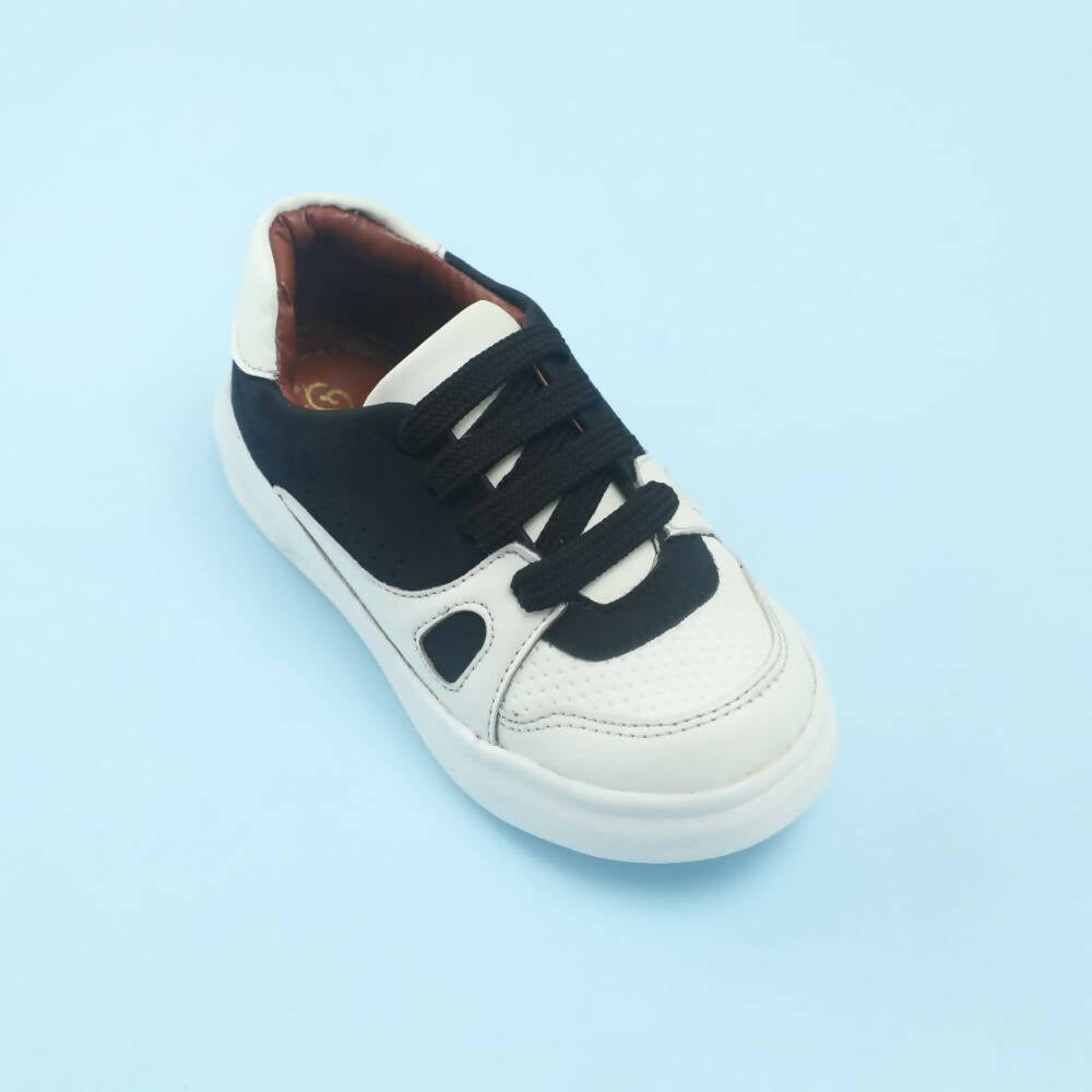 Tiny Bugs Boys Lace Up Casual Shoes - White & Black | Grocsy