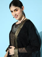Sangria Floral Yoke Design Jacquard Kurta with Trousers & With Dupatta | Grocsy