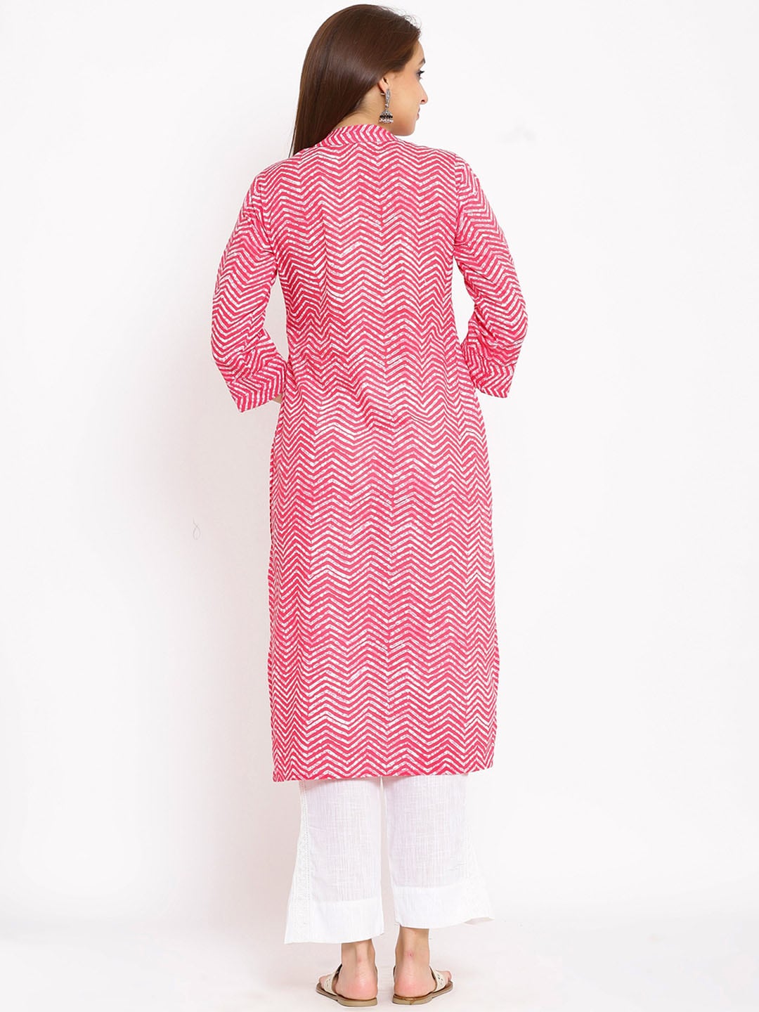 HERE&NOW Pink Chevron Printed Regular Kurta with Trousers | Grocsy
