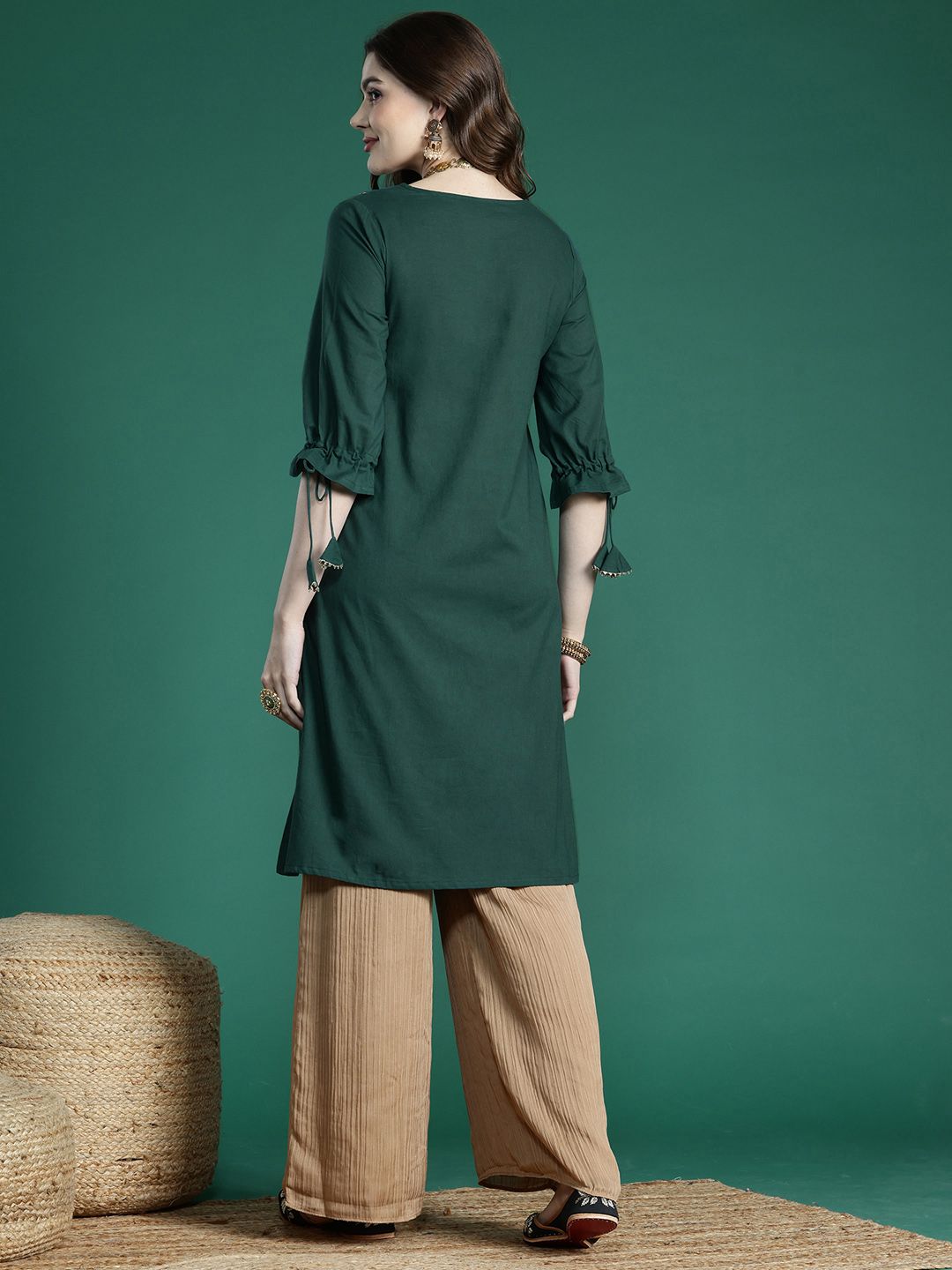 Sangria Ethnic Motifs Printed Gotta Patti Pure Cotton Kurta | Grocsy
