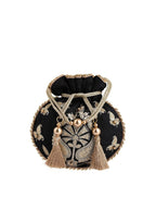 Masq Black & Gold-Toned Embellished Embroidered Potli Clutch