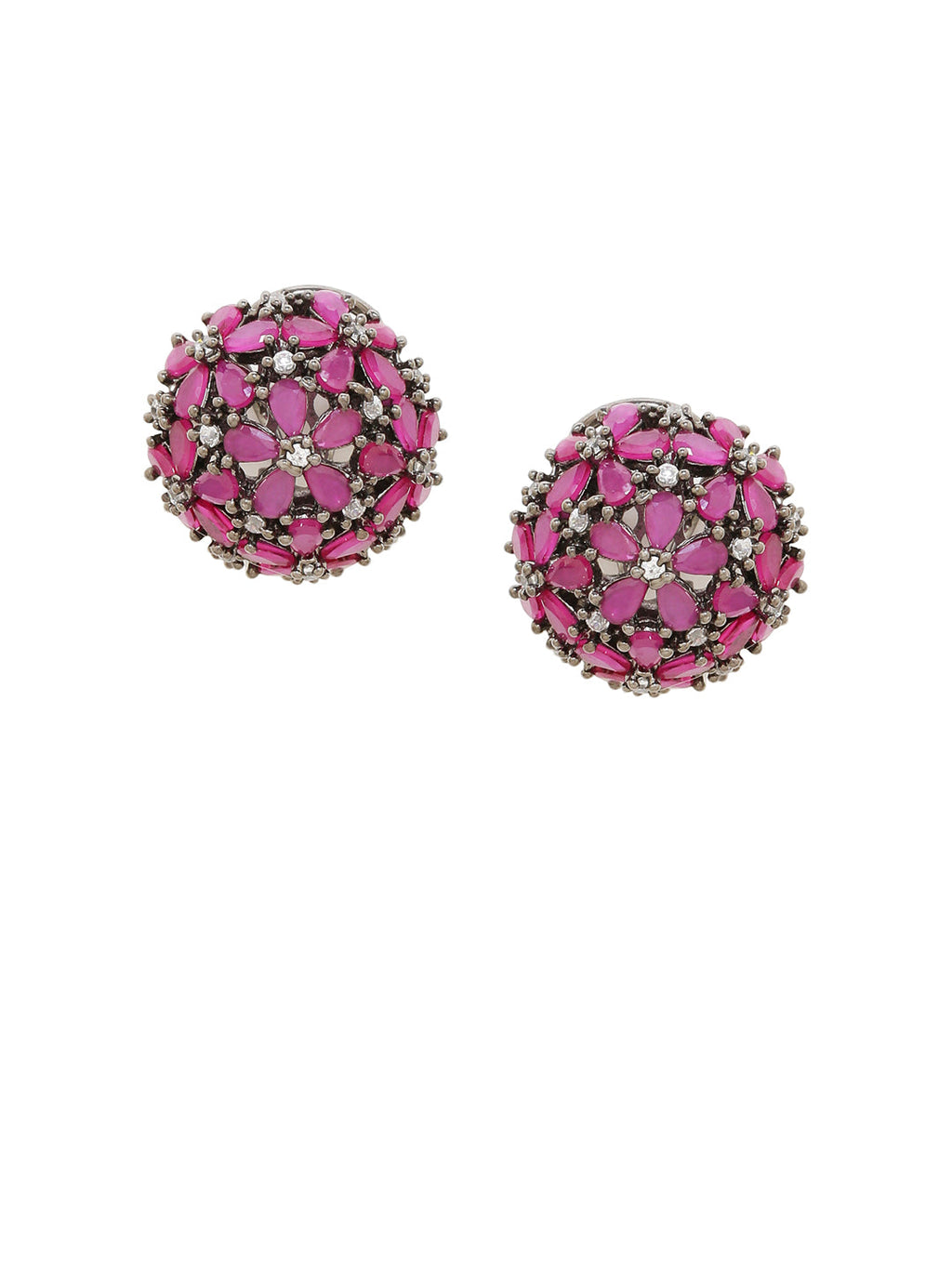 Shoshaa Maroon & Gunmetal-Toned Circular Studs