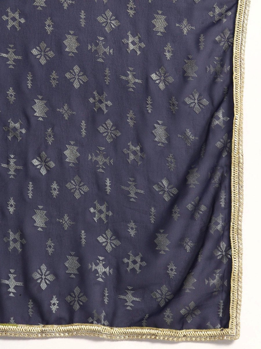 All About You Square Neck Dobby Weave A-Line Kurta With Dupatta | Grocsy