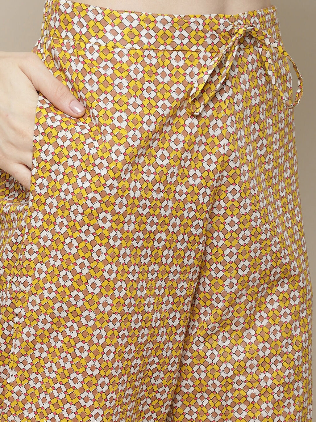 Sangria Women Yellow Printed Gotta Patti Pure Cotton Kurta with Trousers & Dupatta | Grocsy