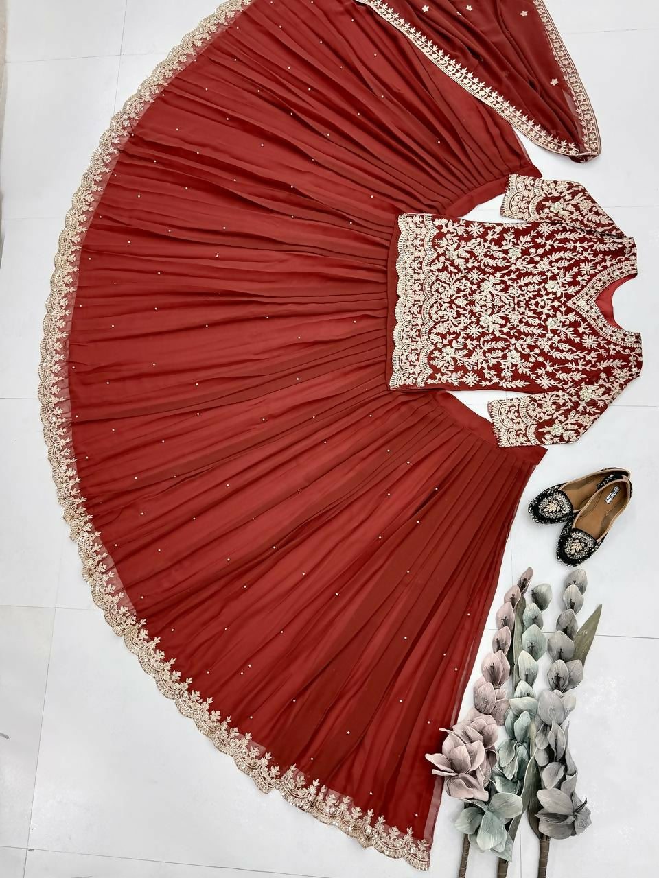 Teeya Creation Womens New Trendy Stylish Anarakali Lehenga Set - Red | Grocsy