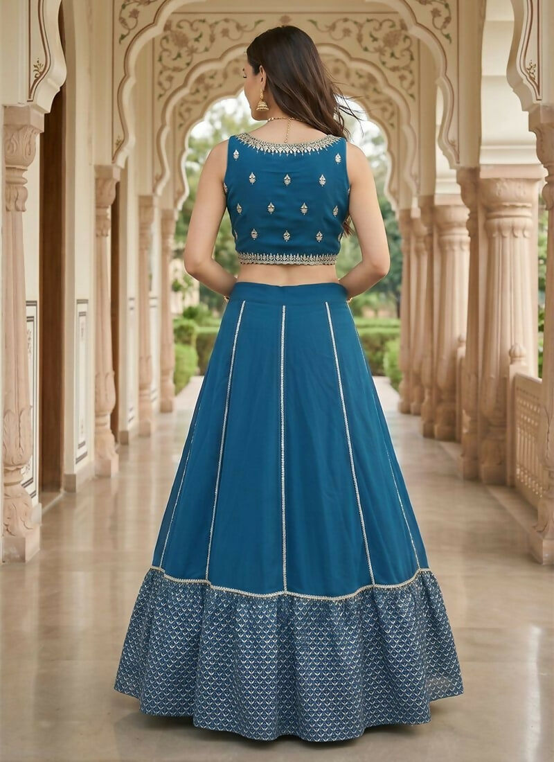 Lehenga Mart Blue Faux Georgette Designer Bollywood Style Wedding Wear Lehenga Choli | Grocsy