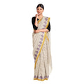 Exclusive Collection 100% Pure Cotton Off White Violet Saree With Printed Work | Grocsy