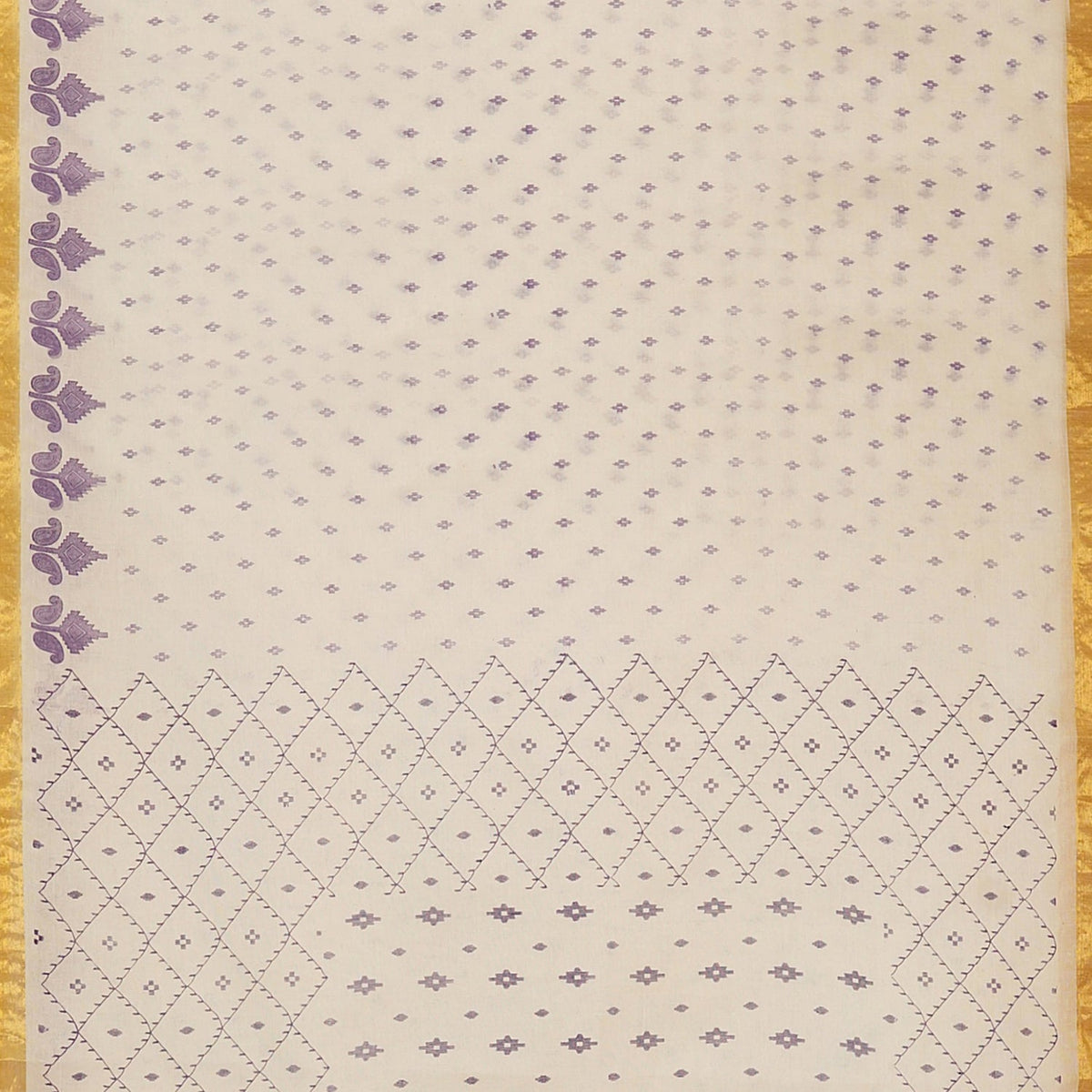 Exclusive Collection 100% Pure Cotton Off White Violet Saree With Printed Work | Grocsy
