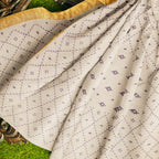 Exclusive Collection 100% Pure Cotton Off White Violet Saree With Printed Work | Grocsy