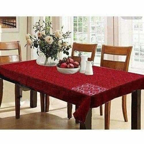 Cotton Dining Table Cover 6 Seater - Maroon | Grocsy