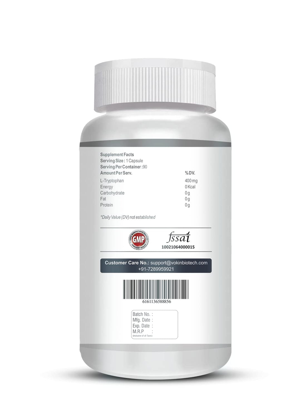 Vokin biotech L-Tryptophan – Support Positive Mood & Relaxation- 400mg | Grocsy