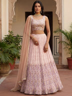 Tulsi Art Precious Peach Floral Printed Georgette Wedding Wear Lehenga Choli | Grocsy