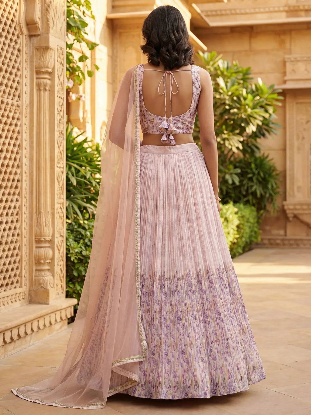Tulsi Art Precious Peach Floral Printed Georgette Wedding Wear Lehenga Choli | Grocsy