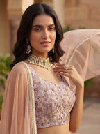 Tulsi Art Precious Peach Floral Printed Georgette Wedding Wear Lehenga Choli | Grocsy
