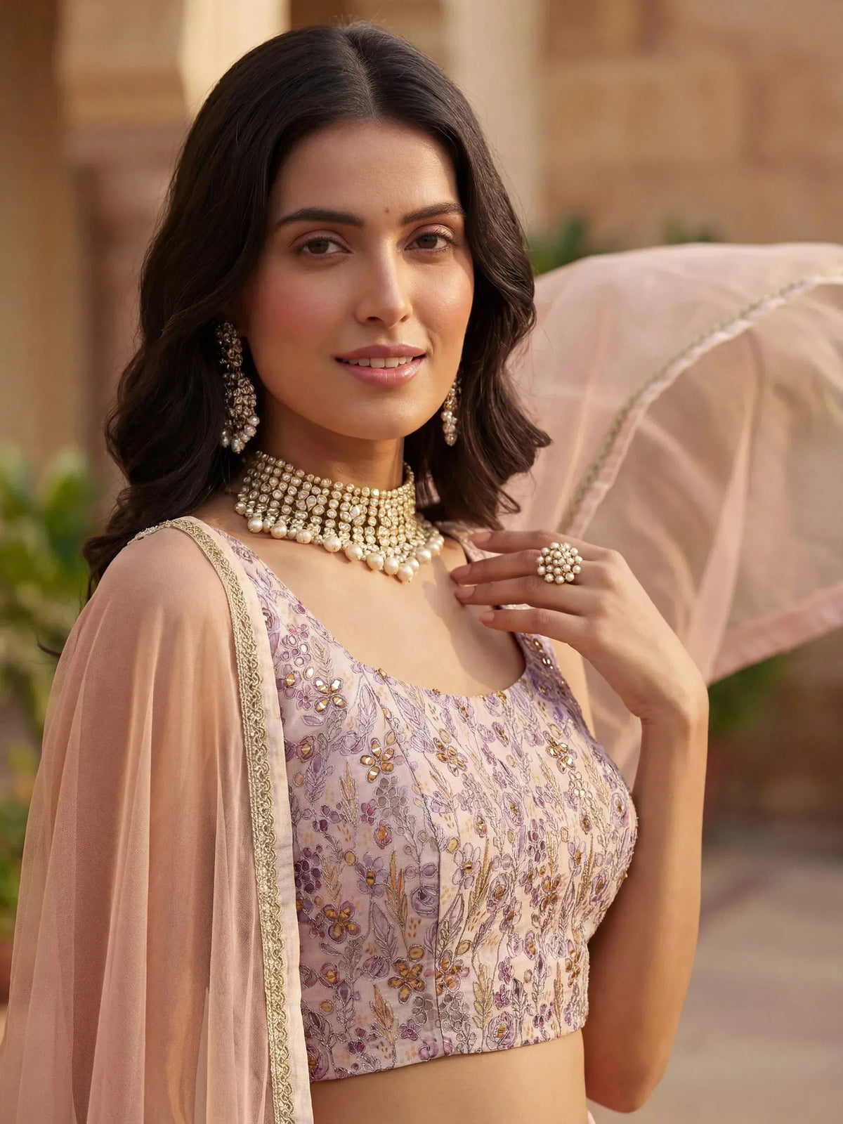 Tulsi Art Precious Peach Floral Printed Georgette Wedding Wear Lehenga Choli | Grocsy
