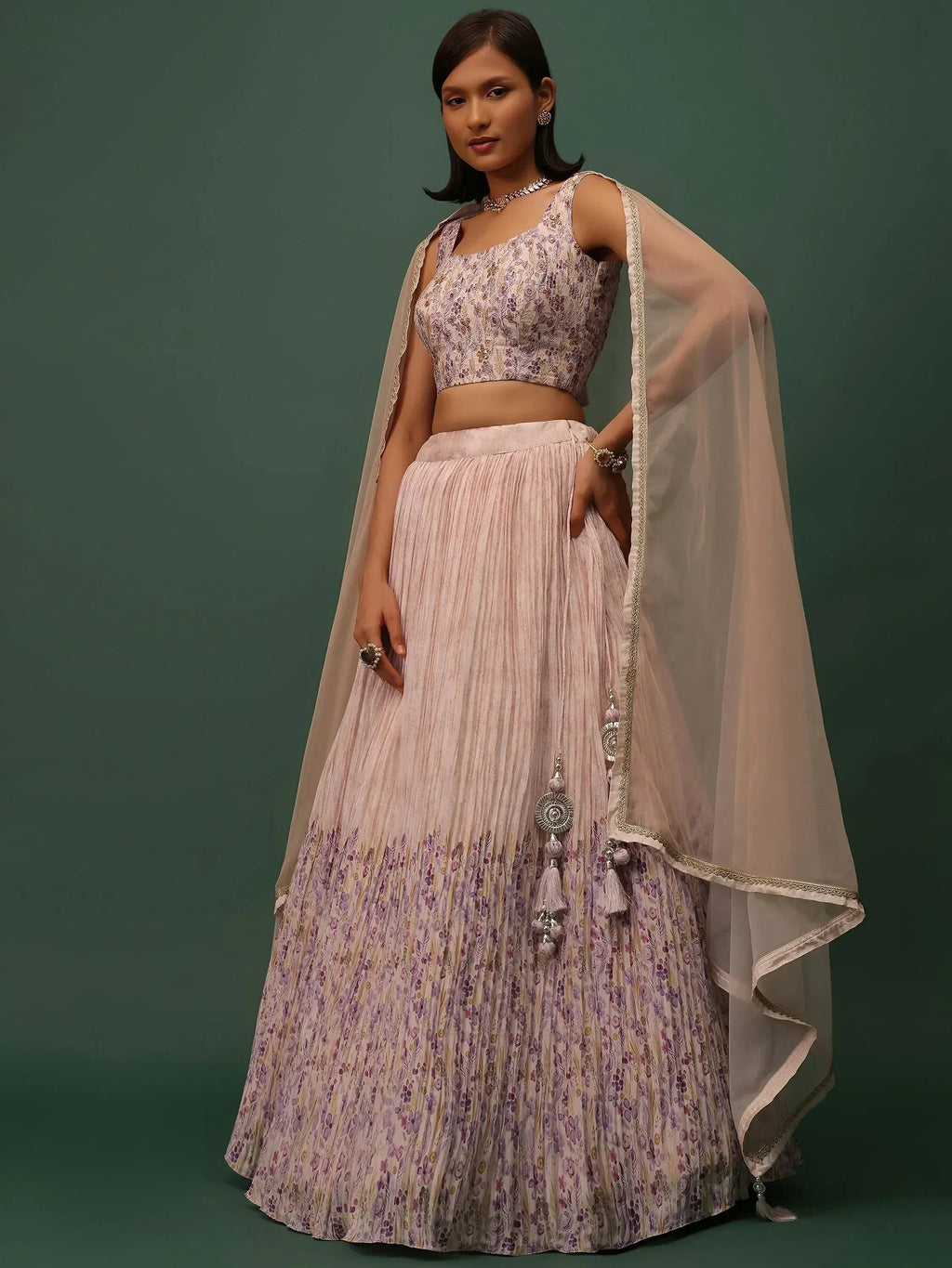 Tulsi Art Precious Peach Floral Printed Georgette Lehenga Choli With Dupatta | Grocsy