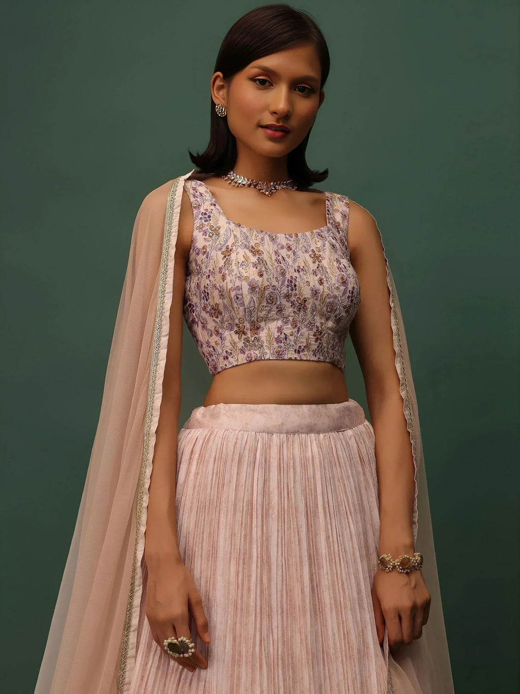 Tulsi Art Precious Peach Floral Printed Georgette Lehenga Choli With Dupatta | Grocsy