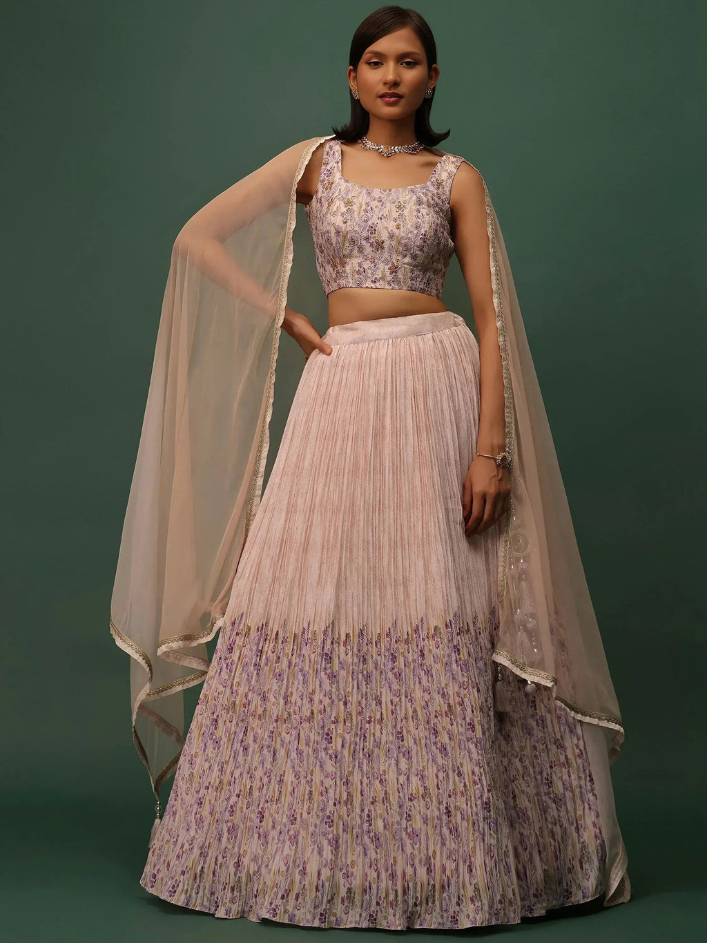 Tulsi Art Precious Peach Floral Printed Georgette Lehenga Choli With Dupatta | Grocsy