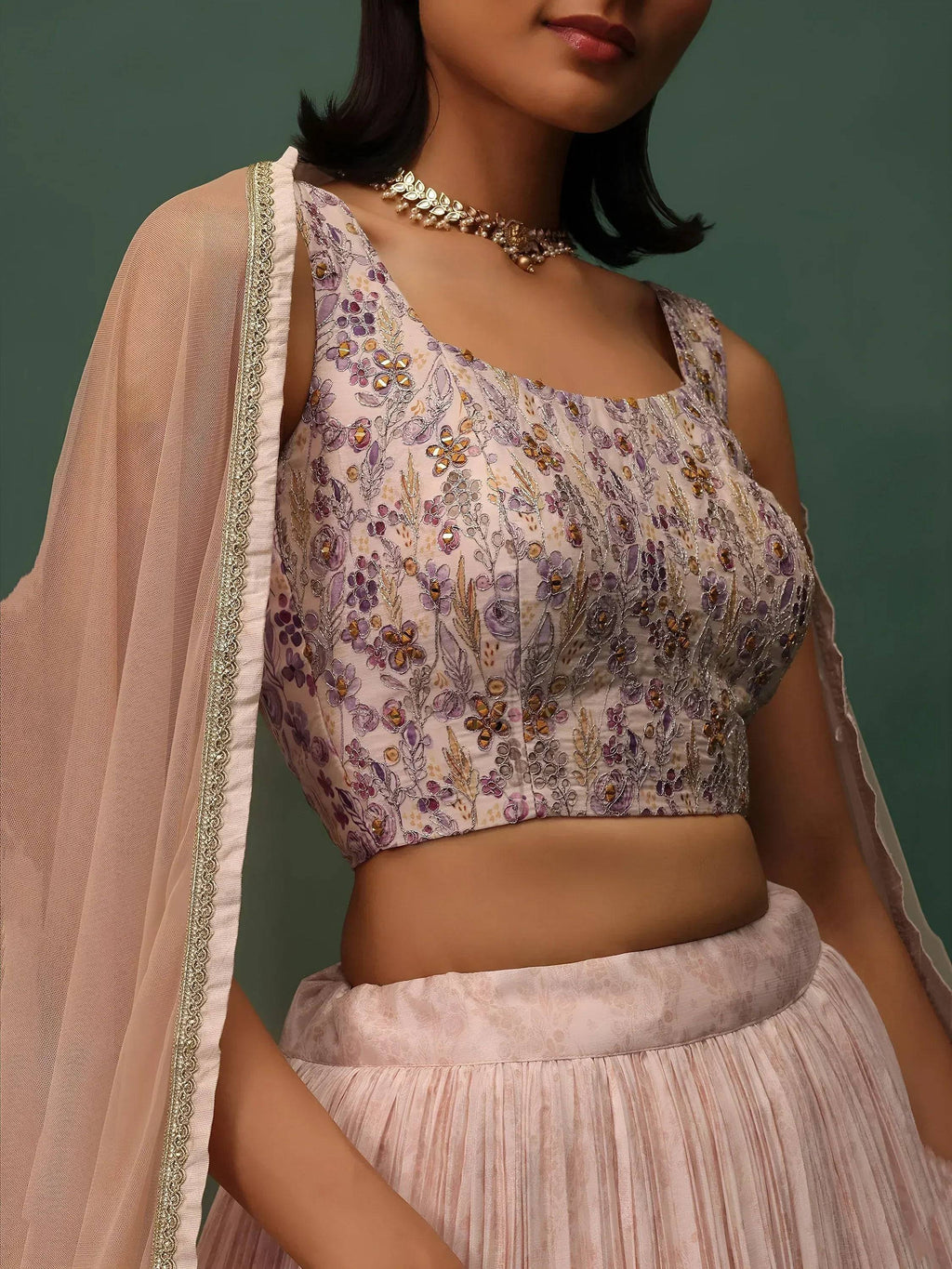 Tulsi Art Precious Peach Floral Printed Georgette Lehenga Choli With Dupatta | Grocsy