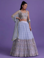 Tulsi Art Delightful Blue Floral Printed Georgette Festival Wear Lehenga Choli | Grocsy