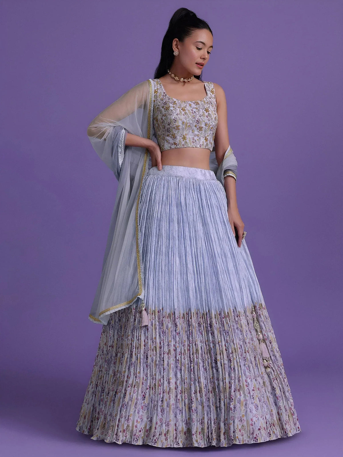 Tulsi Art Delightful Blue Floral Printed Georgette Festival Wear Lehenga Choli | Grocsy