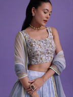 Tulsi Art Delightful Blue Floral Printed Georgette Festival Wear Lehenga Choli | Grocsy