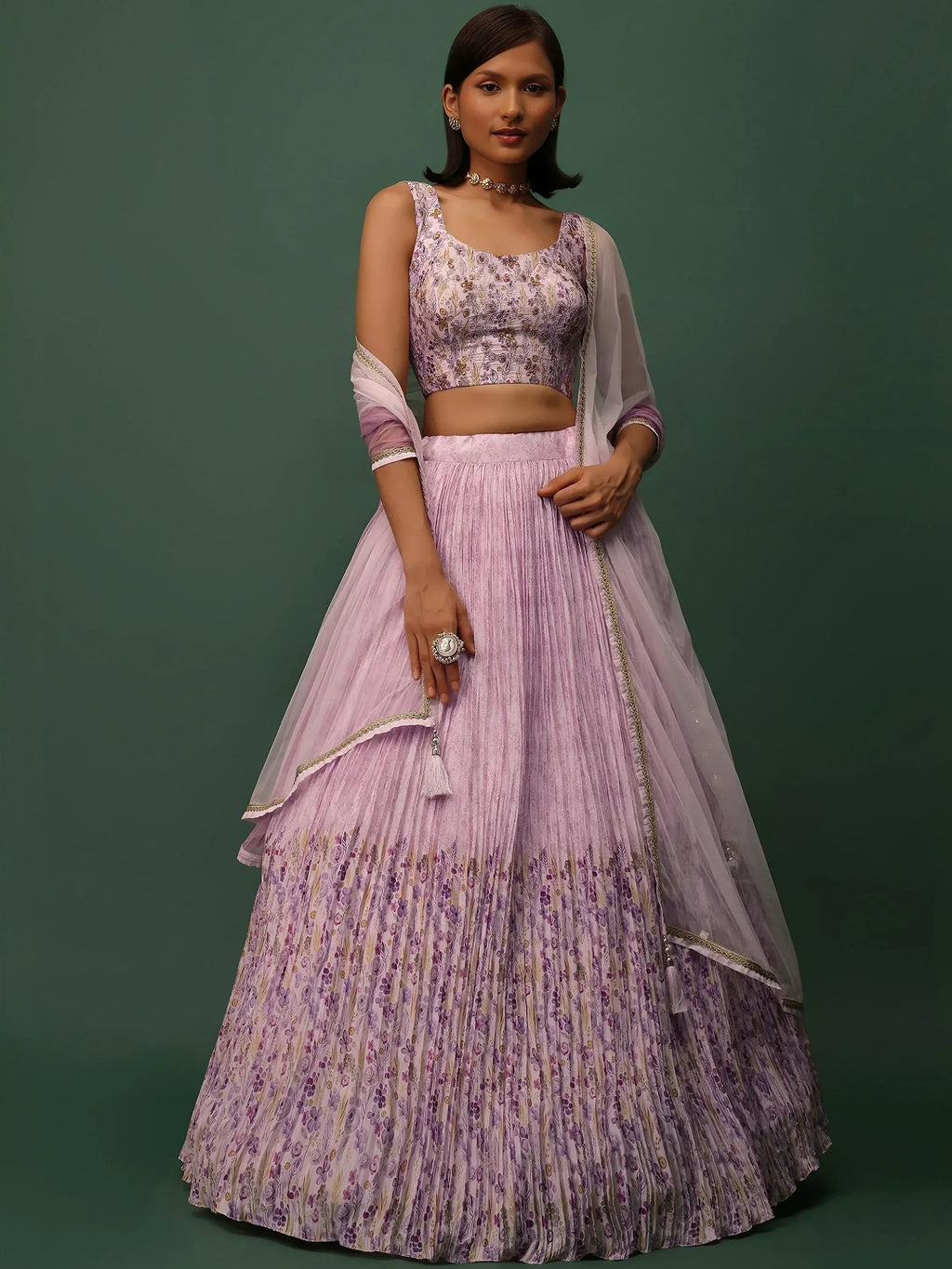 Tulsi Art Beautiful Pink Floral Printed Georgette Event Wear Lehenga Choli | Grocsy