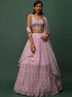 Tulsi Art Beautiful Pink Floral Printed Georgette Event Wear Lehenga Choli | Grocsy