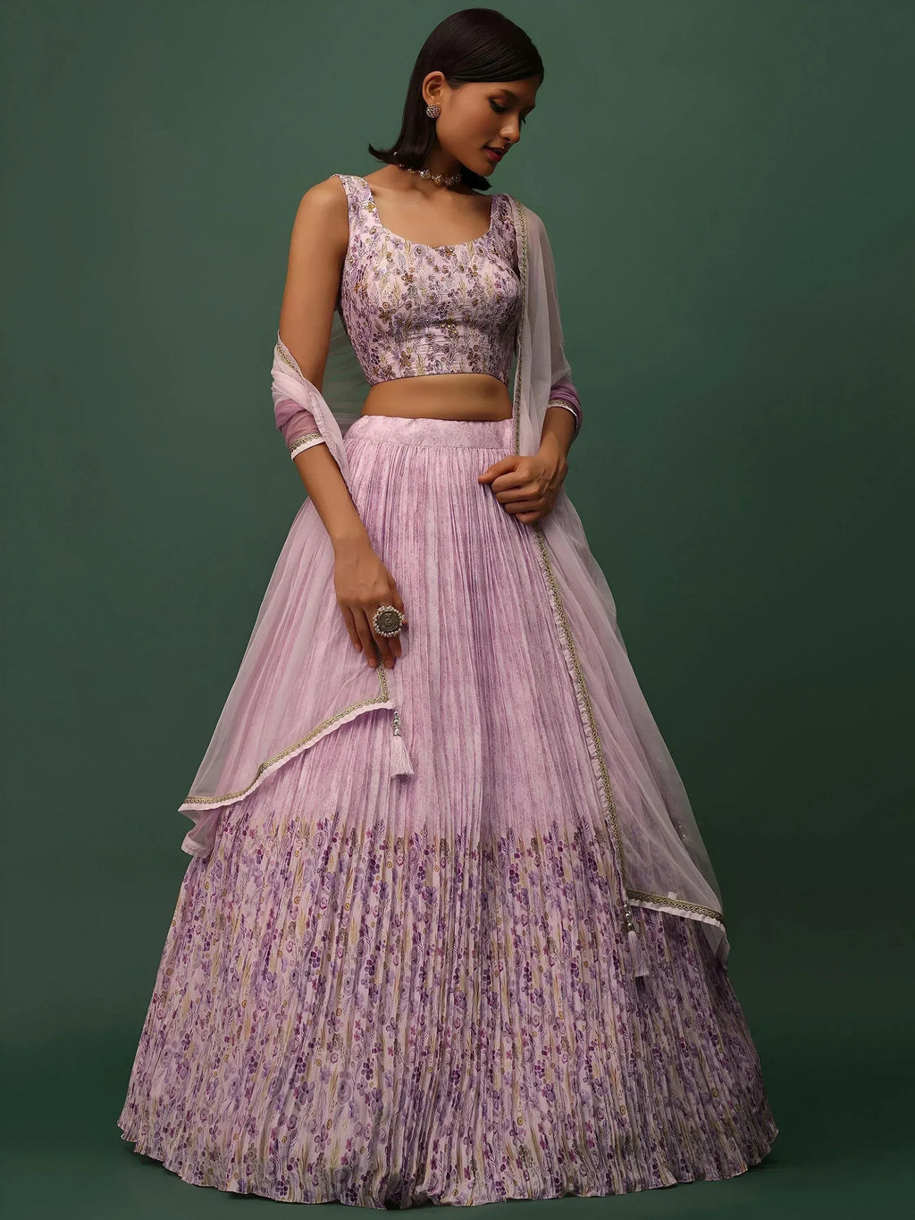 Tulsi Art Beautiful Pink Floral Printed Georgette Event Wear Lehenga Choli | Grocsy