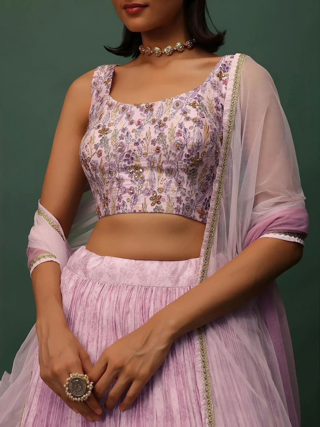Tulsi Art Beautiful Pink Floral Printed Georgette Event Wear Lehenga Choli | Grocsy