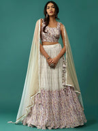 Tulsi Art Stunning Off-White Floral Printed Georgette Traditional Lehenga Choli | Grocsy