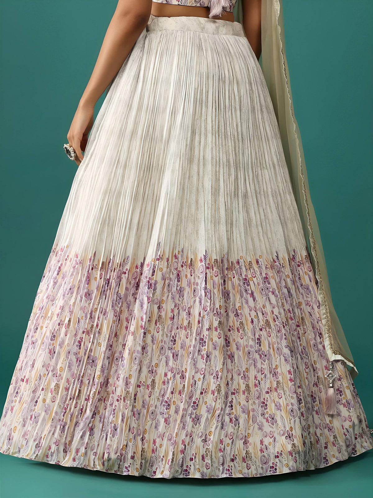 Tulsi Art Stunning Off-White Floral Printed Georgette Traditional Lehenga Choli | Grocsy