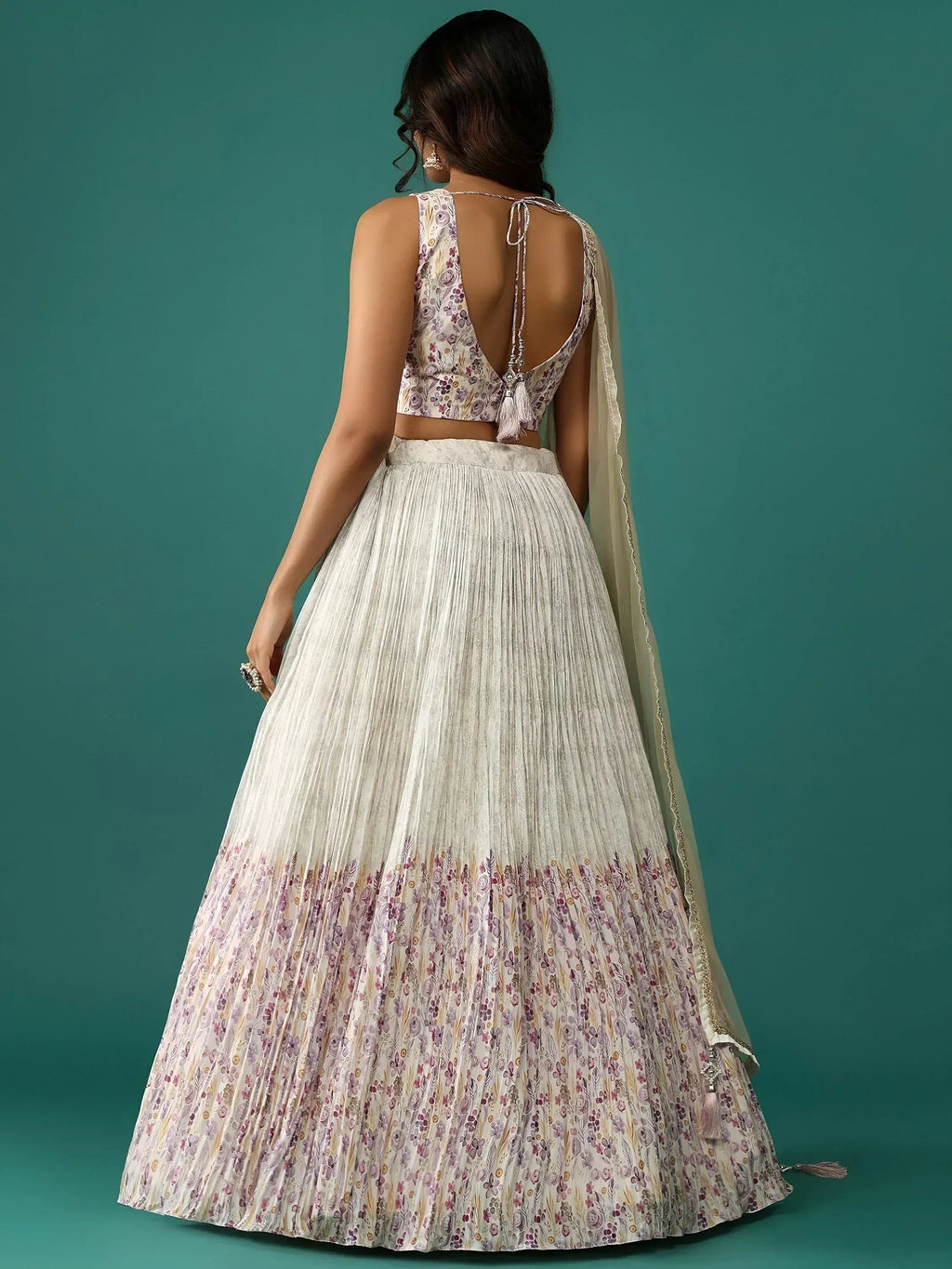 Tulsi Art Stunning Off-White Floral Printed Georgette Traditional Lehenga Choli | Grocsy