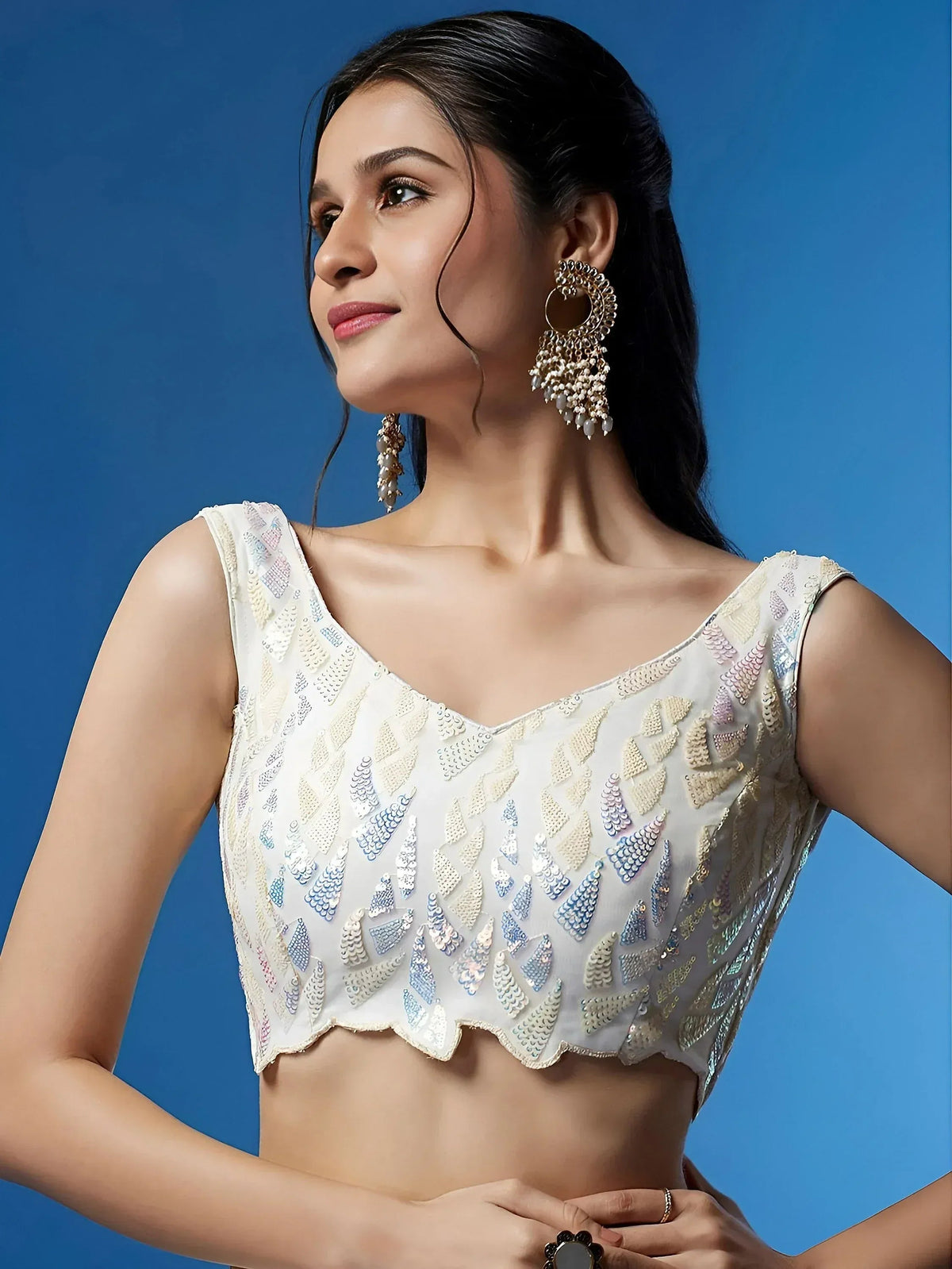 Tulsi Art Beautiful Off-White Sequins Net Engagement Wear Lehenga Choli | Grocsy