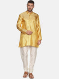 Sethukrishna Men Gold-Toned & White Kurta with Churidar | Grocsy