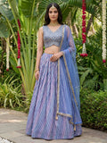 Tulsi Art Classic Lavender Leheriya Printed Organza Wedding Wear Lehenga Choli | Grocsy