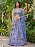 Tulsi Art Classic Lavender Leheriya Printed Organza Wedding Wear Lehenga Choli | Grocsy
