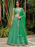 Tulsi Art Enchanting Green Digital Printed Organza Festive Wear Lehenga Choli | Grocsy