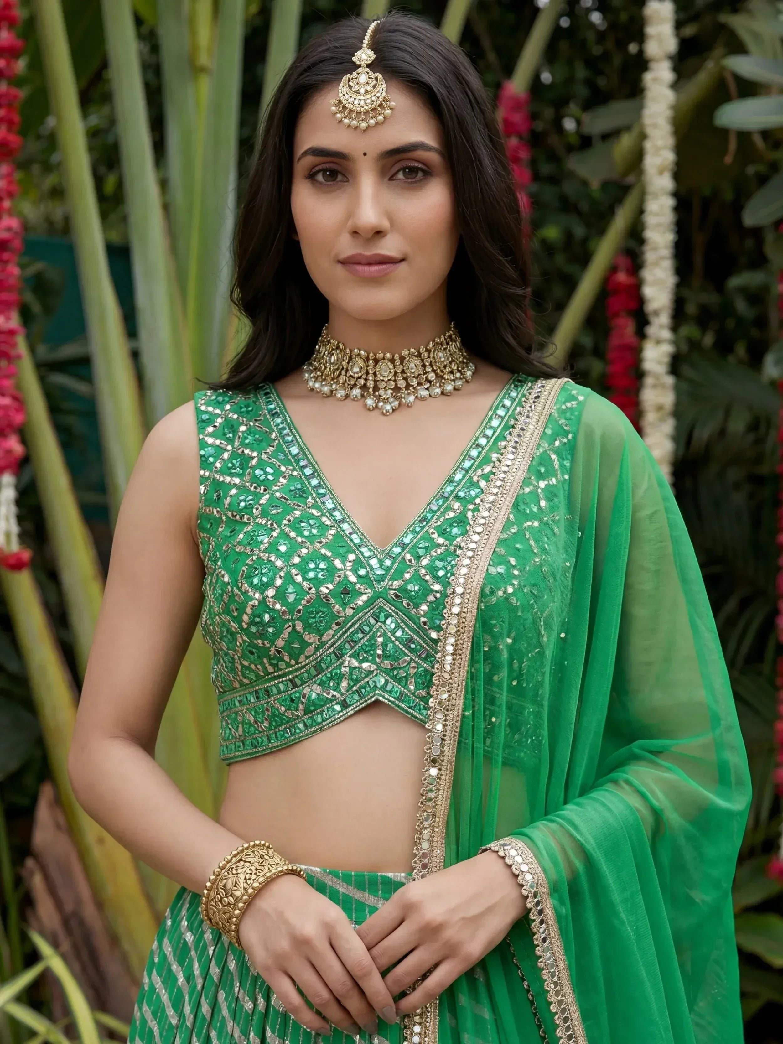 Tulsi Art Enchanting Green Digital Printed Organza Festive Wear Lehenga Choli | Grocsy