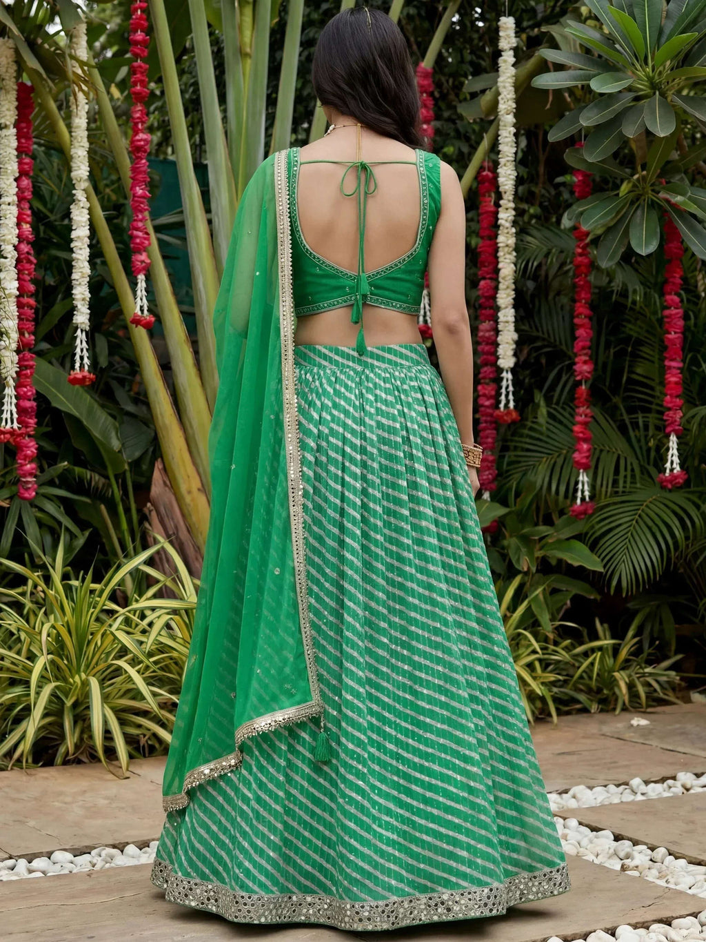 Tulsi Art Enchanting Green Digital Printed Organza Festive Wear Lehenga Choli | Grocsy
