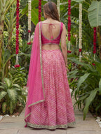 Tulsi Art Alluring Pink Leheriya Printed Organza Festive Wear Lehenga Choli | Grocsy
