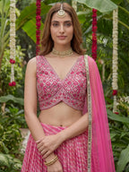 Tulsi Art Alluring Pink Leheriya Printed Organza Festive Wear Lehenga Choli | Grocsy
