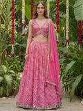 Tulsi Art Alluring Pink Leheriya Printed Organza Festive Wear Lehenga Choli | Grocsy