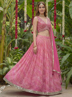 Tulsi Art Alluring Pink Leheriya Printed Organza Festive Wear Lehenga Choli | Grocsy